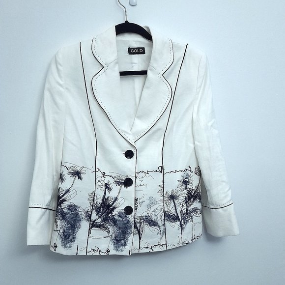Black and White Graphic Linen Blazer Size 12 US - Picture 1 of 15